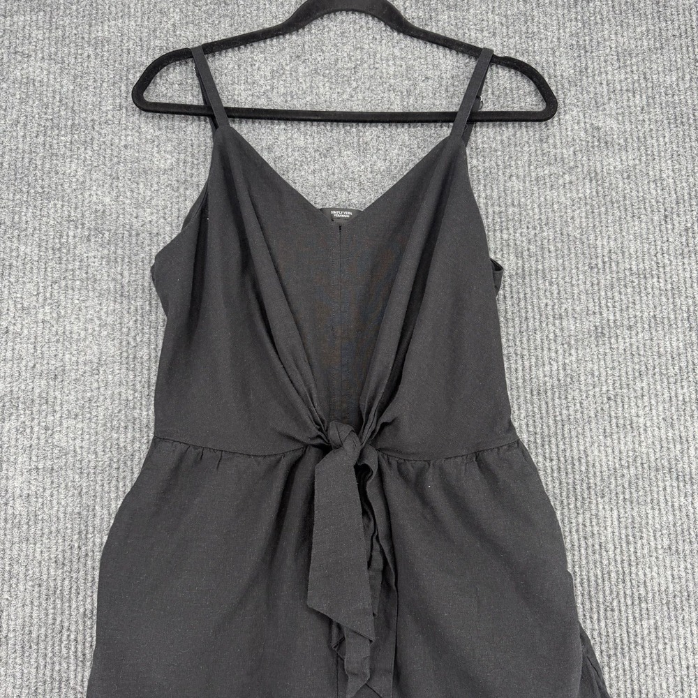 Simply Vera linen blend black wide leg jumpsuit minimalist chic elegant timeless - Picture 6 of 13